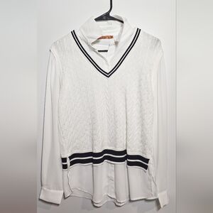 Belldini White V-Neck Sweater with Black Trim